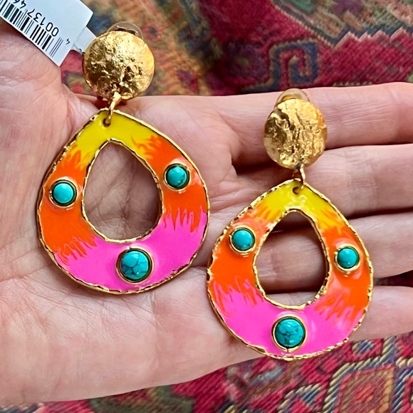 🌺🎉HP🎉🌺 NWT Sylvia Toledano Thalita Turquoise Hoop Earrings - Picture 10 of 15